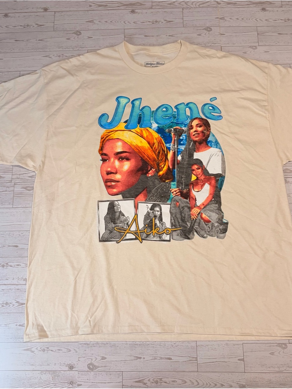 NEW WITHOUT TAGS 3XL Jhené Aiko Graphic Tee - Cream with Blue & Yellow Print